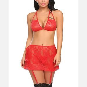 Women Sexy Lingerie Babydoll Sleepwear Lace Bra and Panty Sets with Garter US
